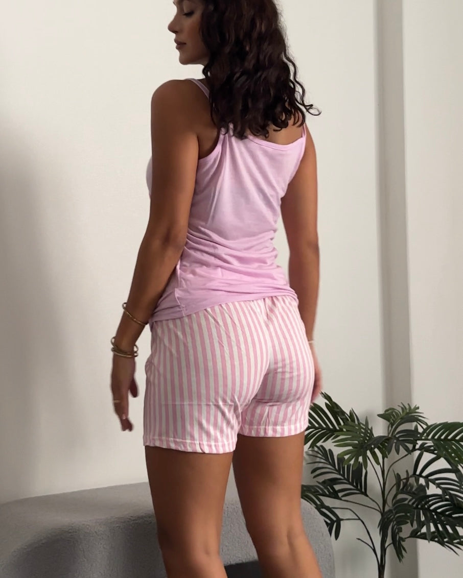 Pyjama Short Set - Striped Pink
