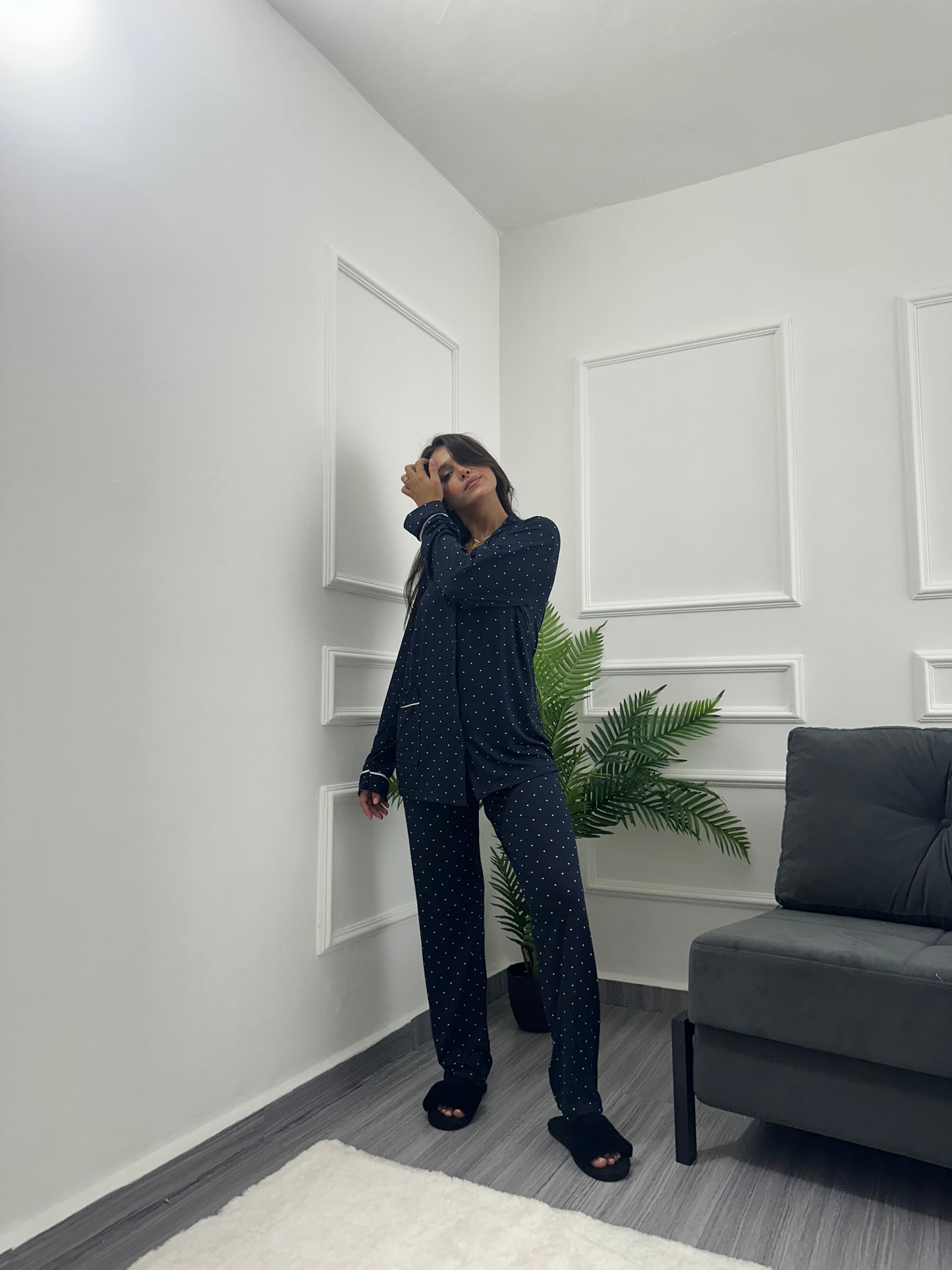 Navy dotted chemise set