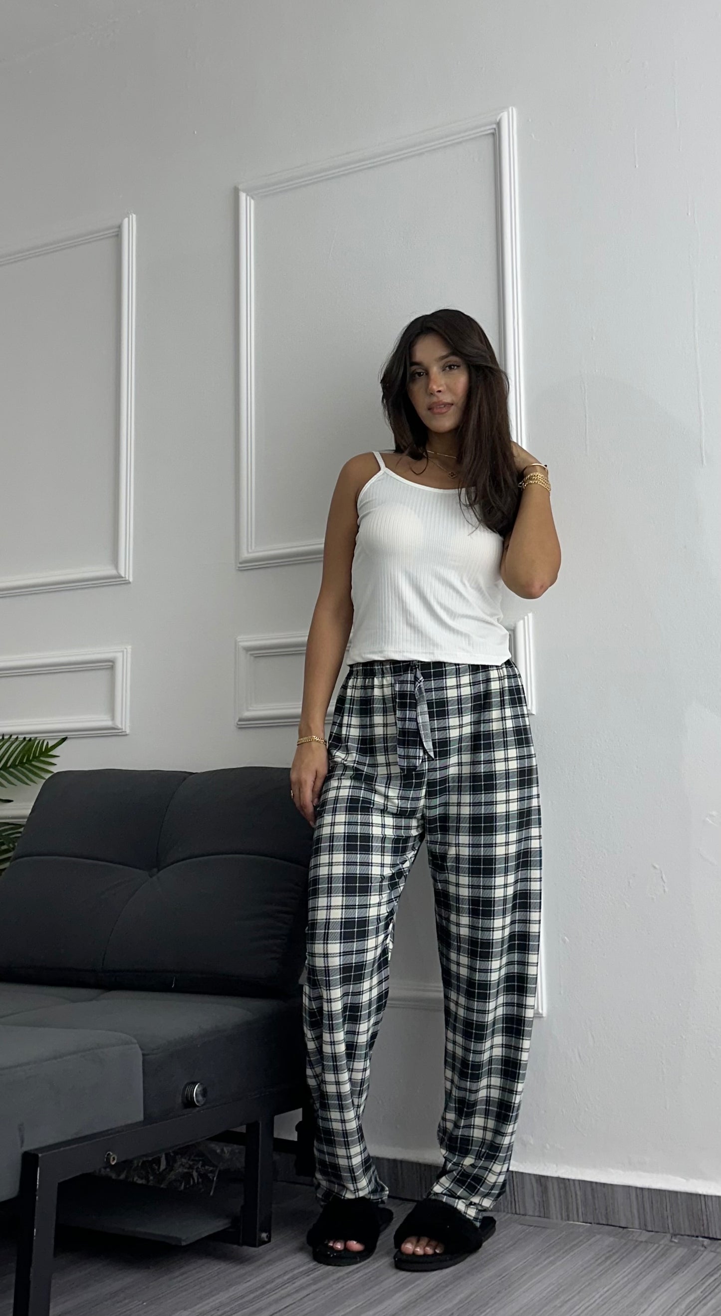 Noir plaid serenity pant