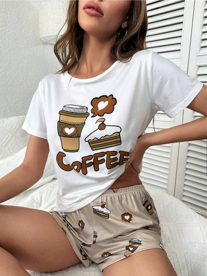 Cartoon and letter print pajama set pajama set