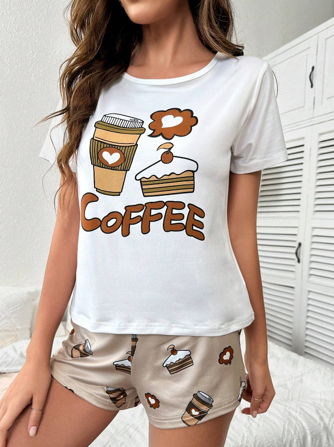 Cartoon and letter print pajama set pajama set