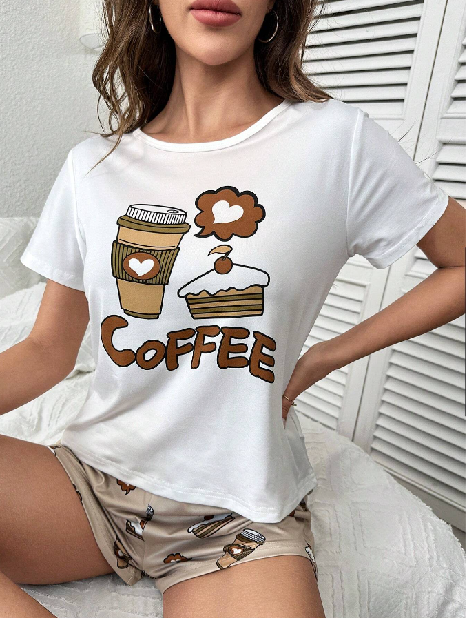 Cartoon and letter print pajama set pajama set