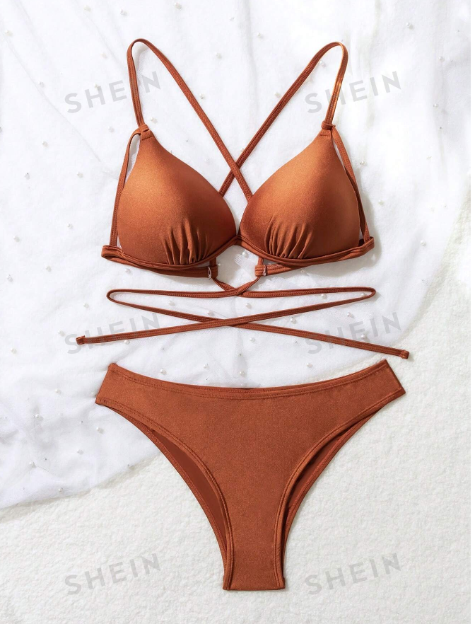 Strap Bra & Swim Bottom Bikini Set