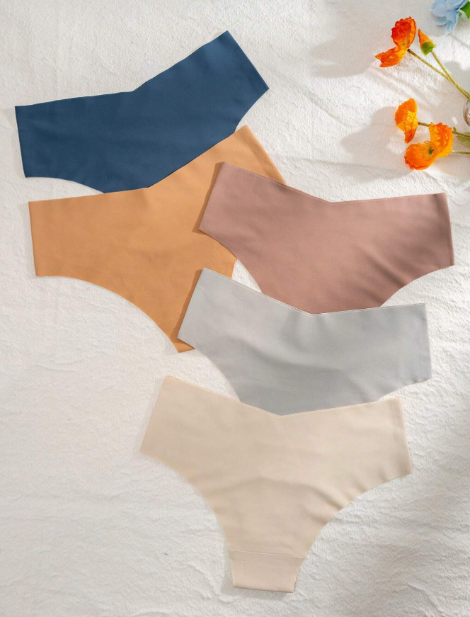 5pcs Women's Solid Color Triangle Panties