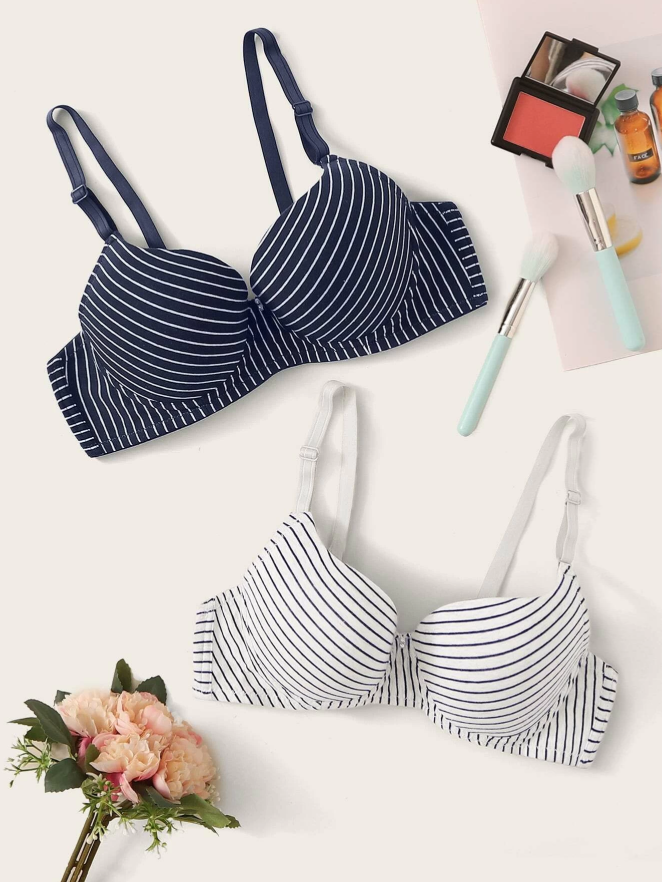 Striped Underwire Bra Set