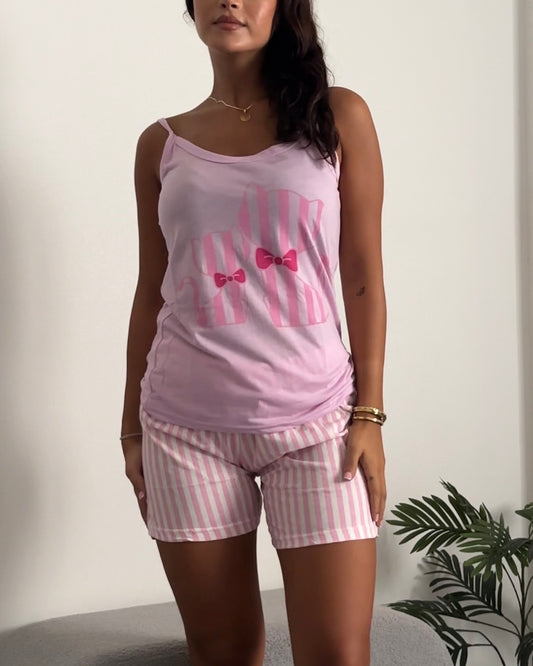 Pyjama Short Set - Striped Pink