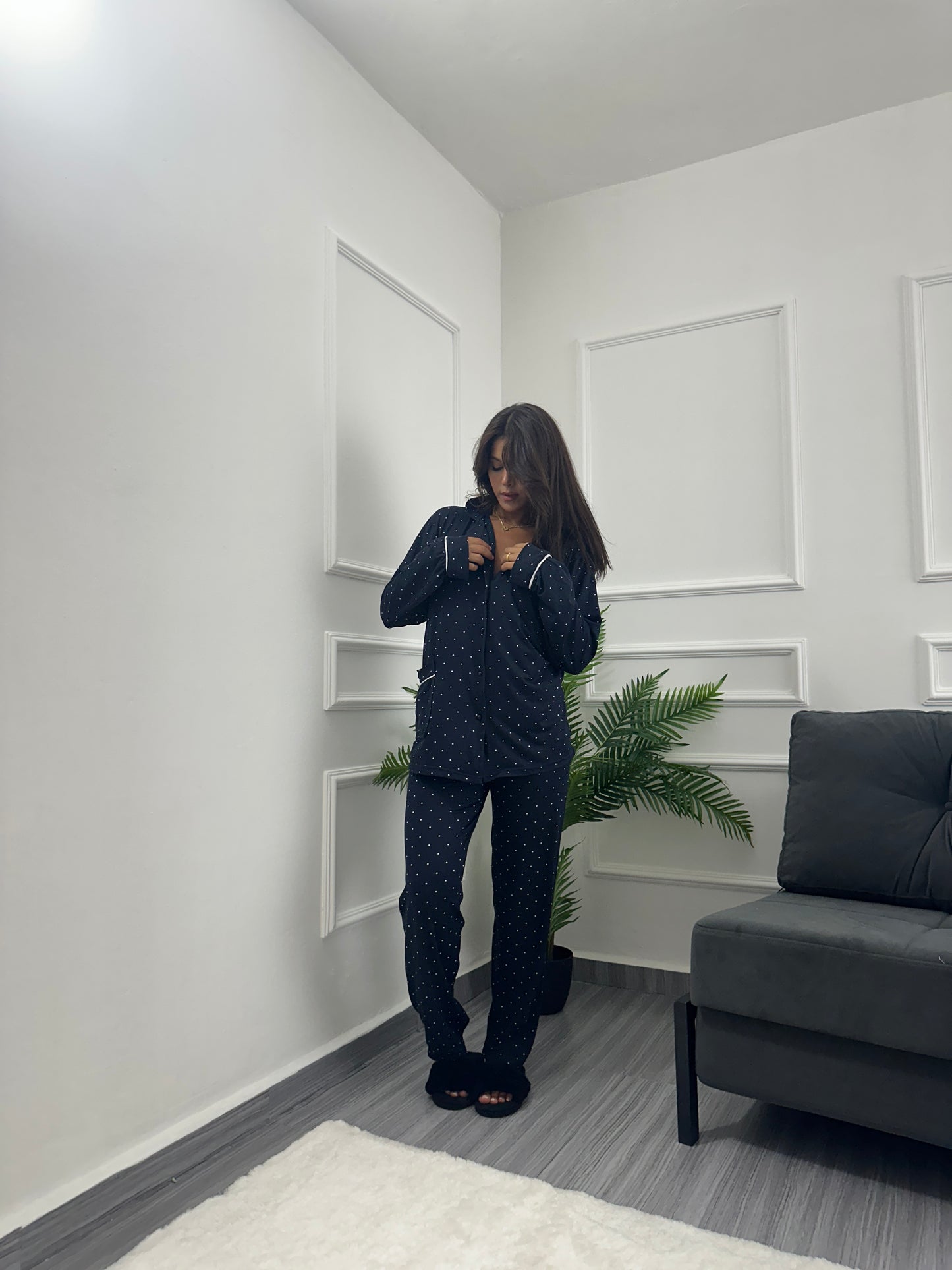 Navy dotted chemise set