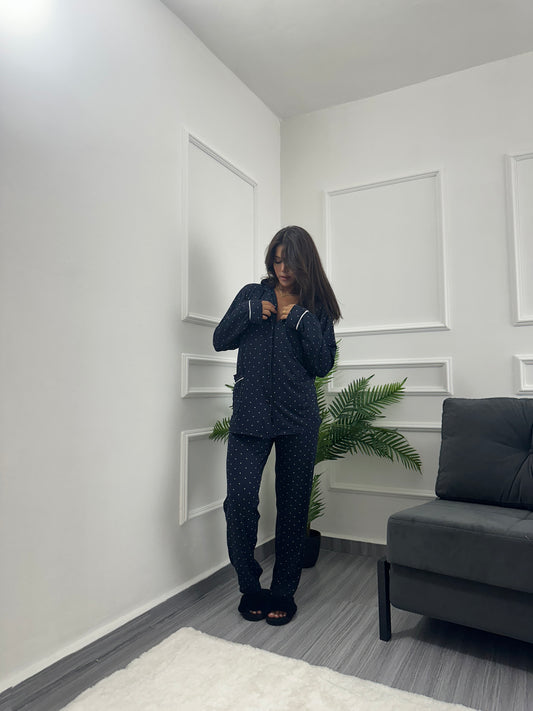 Navy dotted chemise set