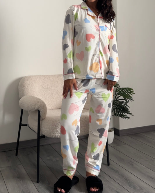 White Hearts Pyjama Set
