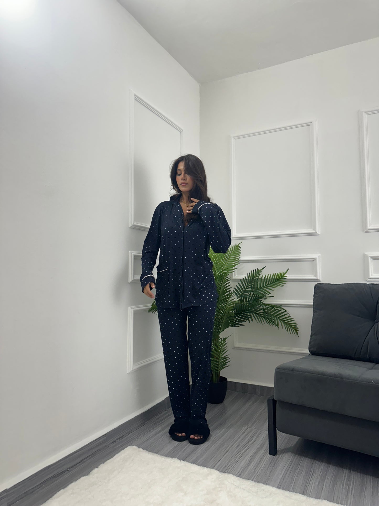 Navy dotted chemise set