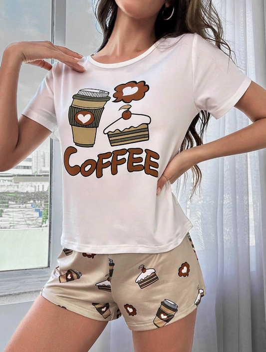 Cartoon and letter print pajama set  pajama set
