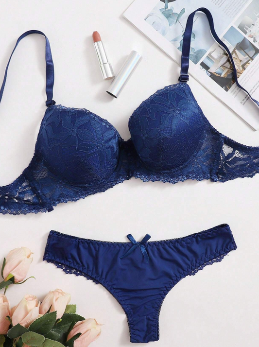 Floral Lace Underwire Bra & Panty Lingerie Set