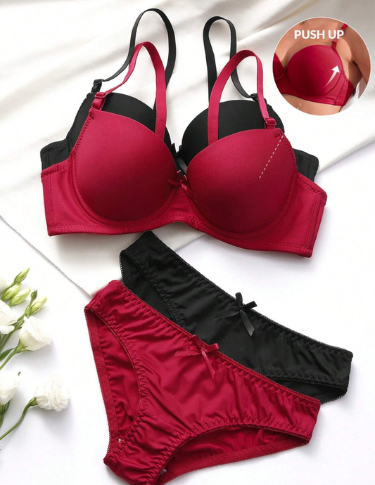 2sets Solid Underwire Bra & Panty Lingerie Set